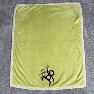 Skip Hop Gender Neutral Plush Monkey Blanket Jungle Leaves Unisex Green Brown